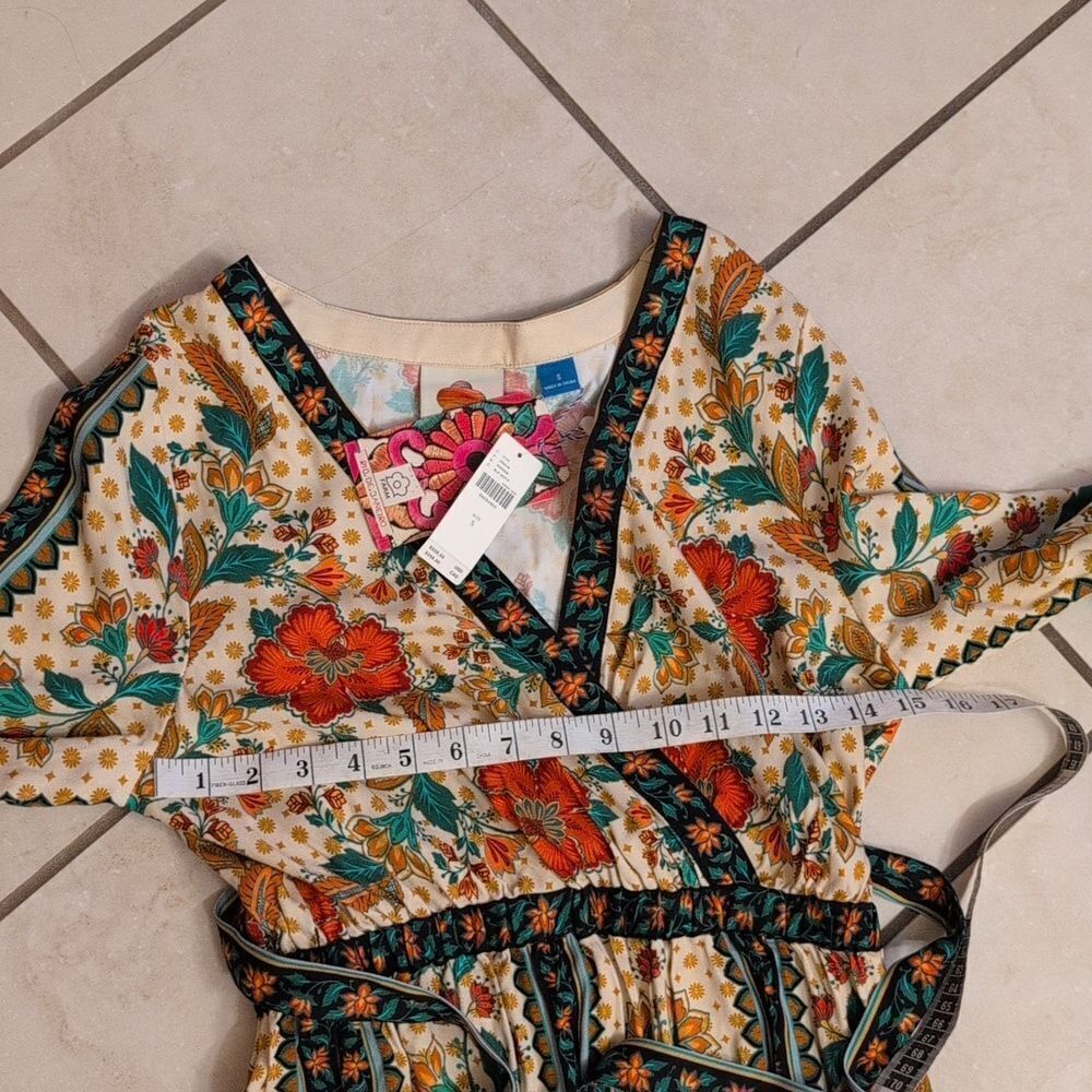 NWT Farm Rio x Anthropologie Floral Wrap Jumpsuit Black Motif Size S - Picture 8 of 13
